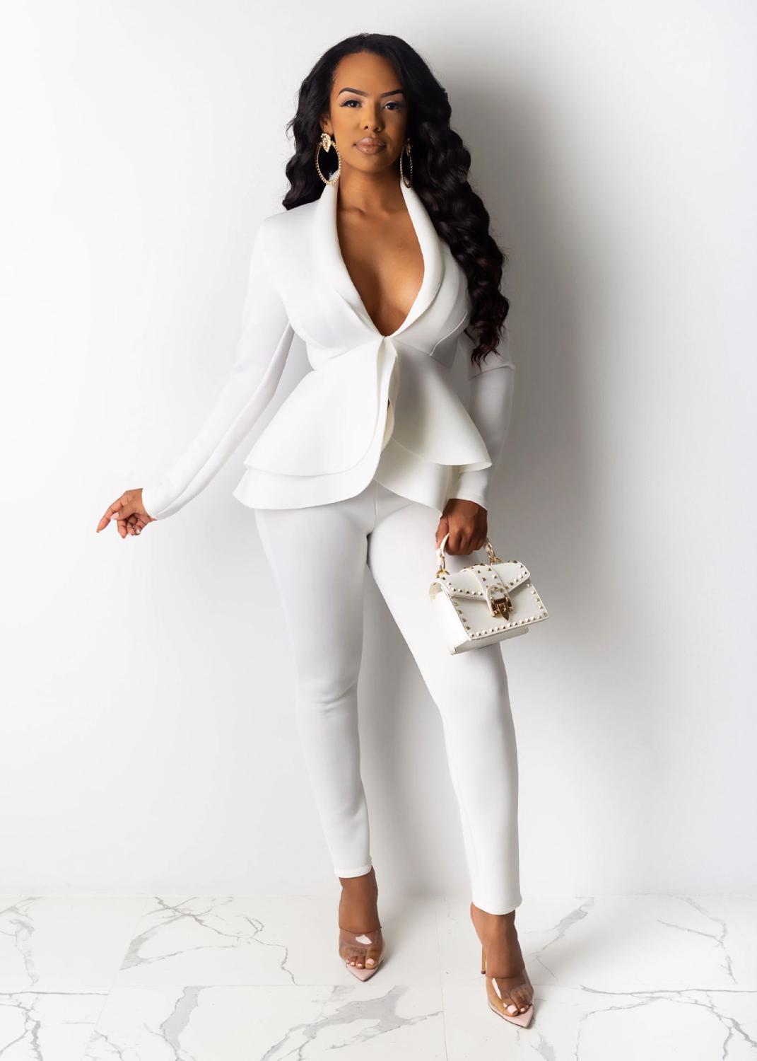 Solid two piece pants suit
