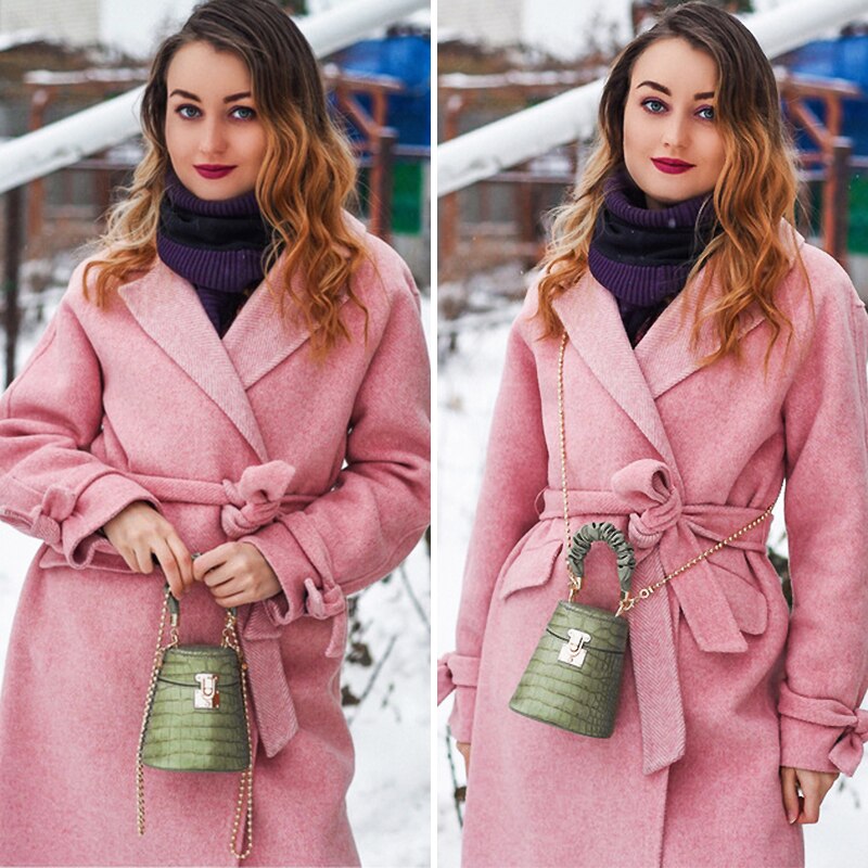 Crocodile Pattern Small Bucket Bag
