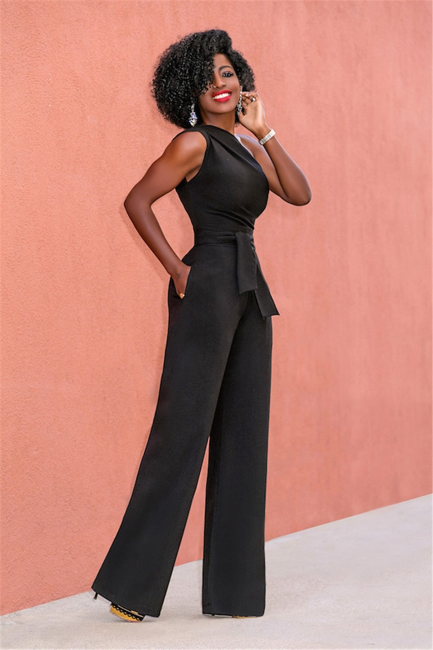 One Shoulder Rompers Womens Jumpsuit  Sleeveless with Belt