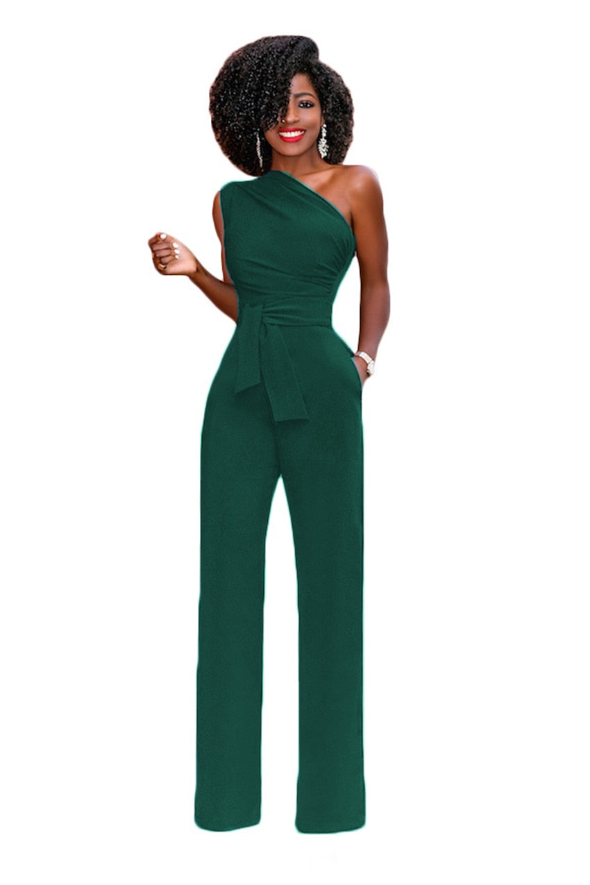 One Shoulder Rompers Womens Jumpsuit  Sleeveless with Belt