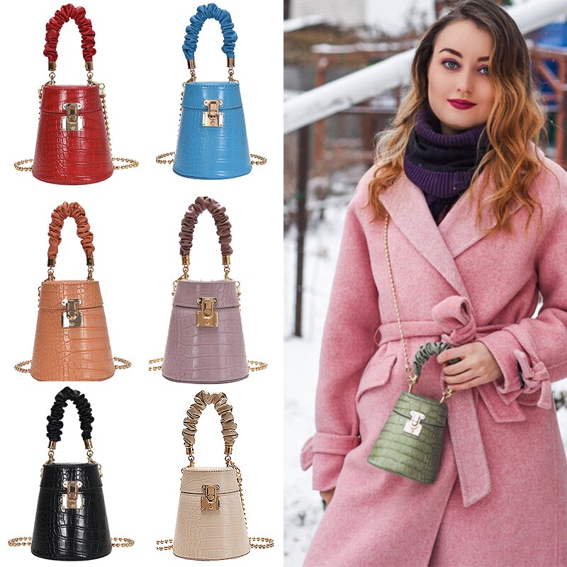 Crocodile Pattern Small Bucket Bag