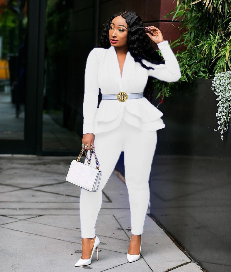 Solid two piece pants suit