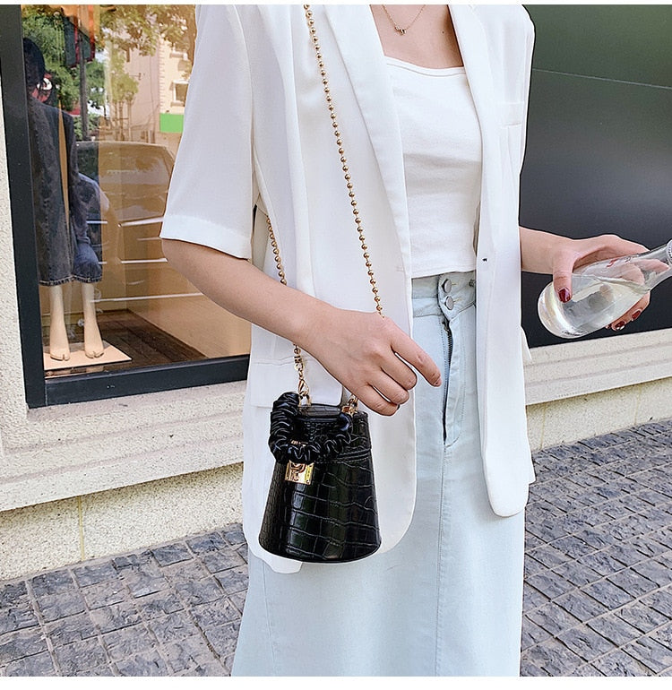 Crocodile Pattern Small Bucket Bag