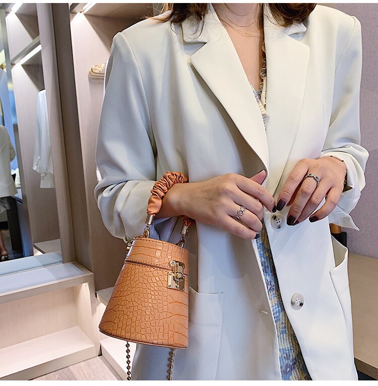 Crocodile Pattern Small Bucket Bag