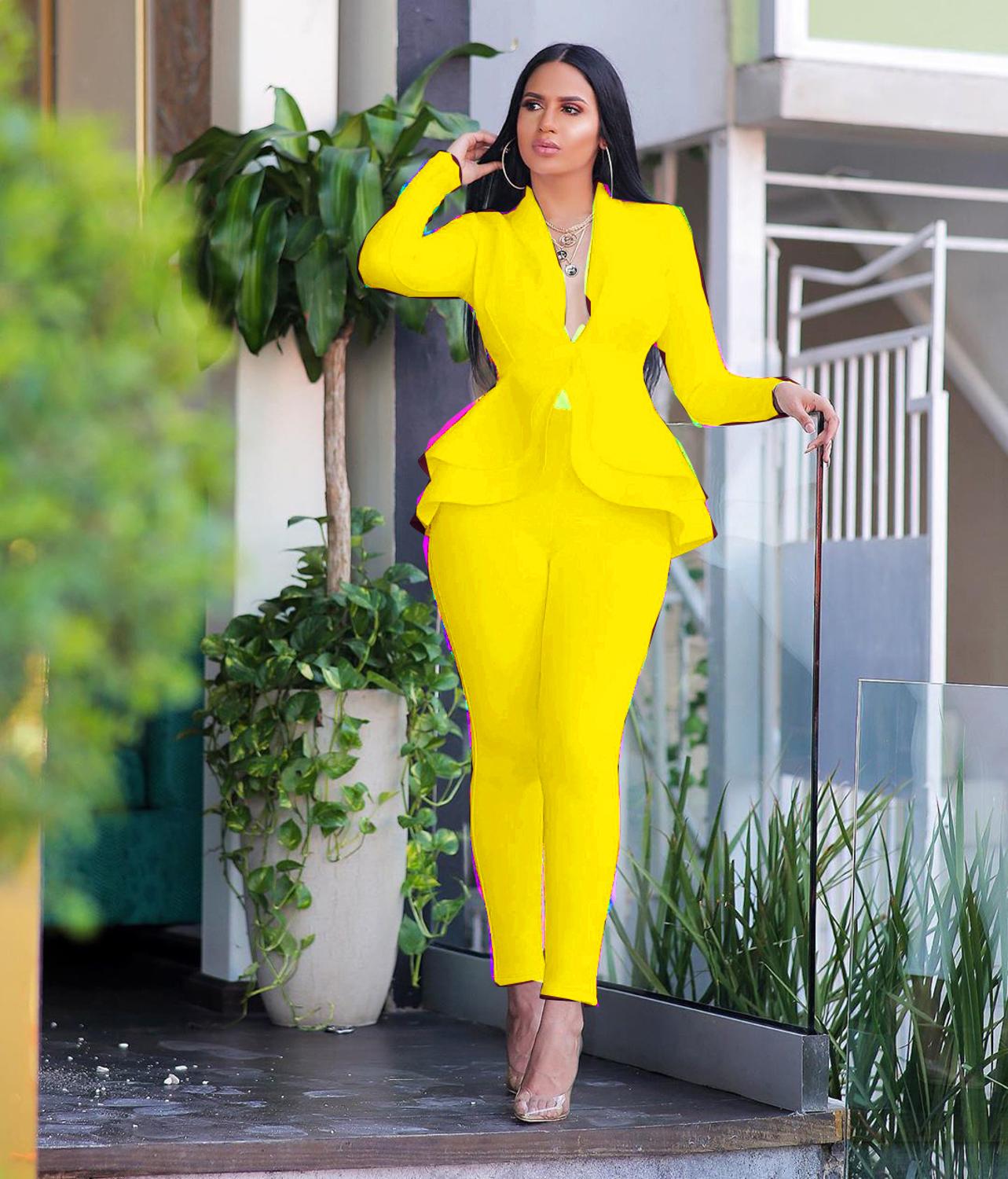 Solid two piece pants suit