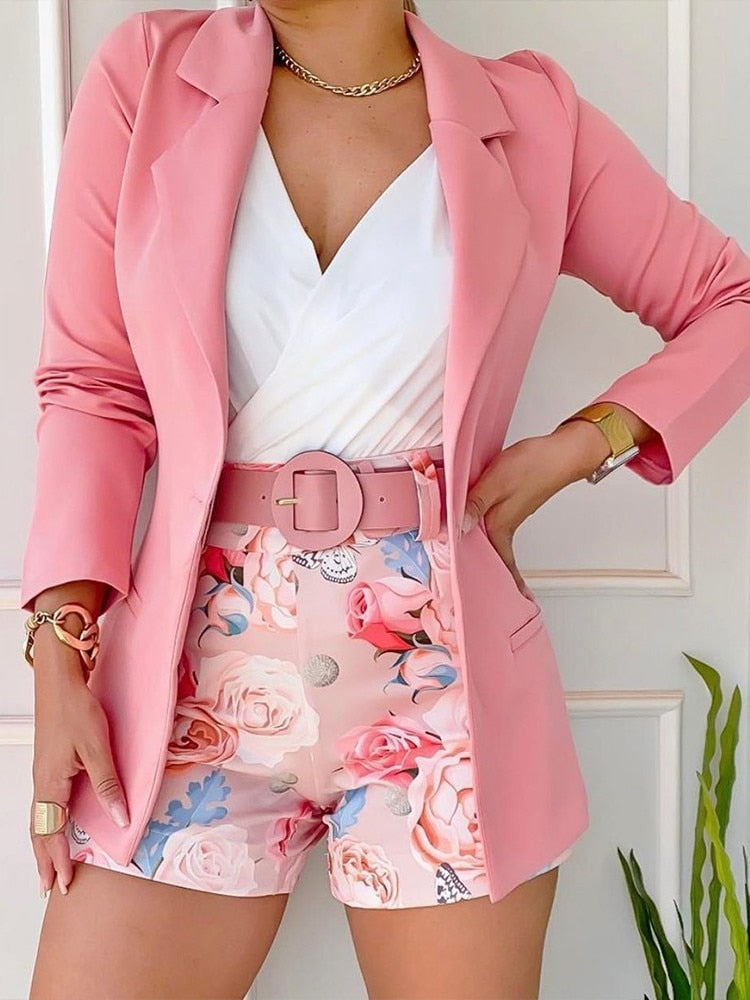Casual Two Piece Blazer Shorts