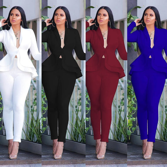 Solid two piece pants suit