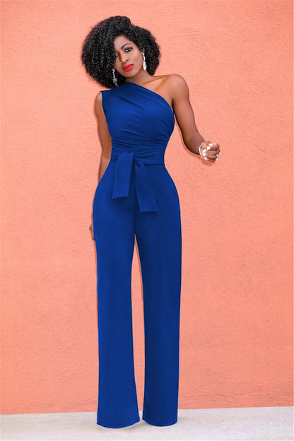 One Shoulder Rompers Womens Jumpsuit  Sleeveless with Belt